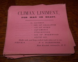 C1900 75+ CLIMAX LINIMENT ADVERTISING HAND BILL EAST KENDALL NY QUACK ME... - £12.45 GBP