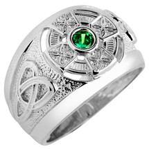 925 Sterling Silver Celtic Emerald Green CZ Men&#39;s Ring Any Size Made in USA - £84.03 GBP