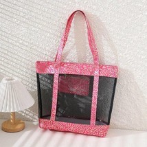 Hot Pink Metallic Animal Print Mesh Beach Vacation Bag Tote - £19.49 GBP