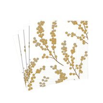 Caspari Berry Branches Paper Luncheon Napkins in White &amp; Gold - Two Packs of 20 - $11.40+