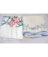 Vintage Hand Embroidered Pillowcases Lot 2 Standard Praying Hands Flower... - £11.21 GBP