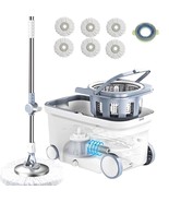 Spin Mop Bucket Deluxe 360 Spinning Floor Cleaning System With 6 Microfi... - $98.99