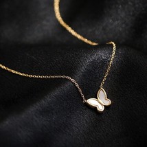 18K Gold White Shell Butterfly Necklace - elegant, pretty, fine, small, charm - £37.40 GBP