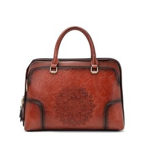 Women&#39;s Shoulder Bag Vintage Leather Handbag Ladies Chinese Style Embossed Messe - £78.19 GBP