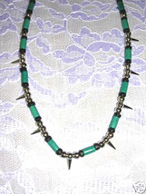 New Rocker Bold Industrial Spike Beads &amp; Turquoise Blue Wood Bead Punk Necklace - £7.85 GBP