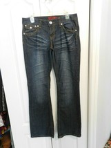 ZANADI Blue Jeans Distressed Embellished 11 Boot Cut Rhinestones Double ... - $29.95