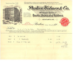 Parker Holmes Boston MA invoice waybill booth shoes 1900 advertising eph... - $14.00