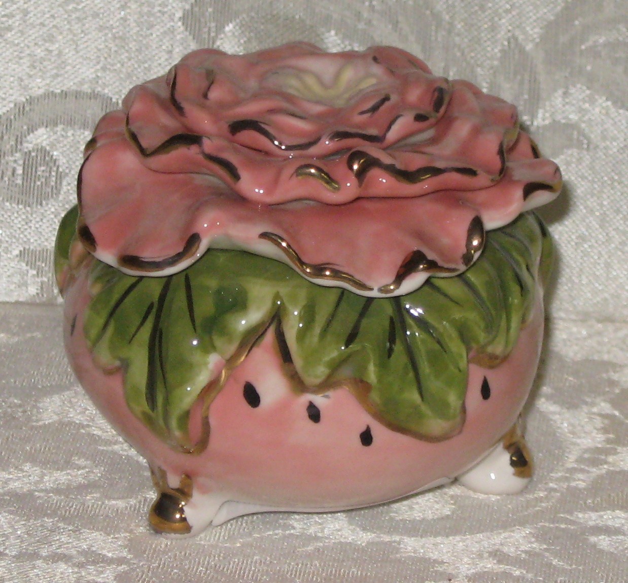 Clayworks by Heather Goldminc Rose Trinket Jar Treasure Box  - $15.99