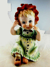 Vintage Lefton Piano Baby Girl w Bonnet Figurine KW 1927 Bisque Porcelain - £23.18 GBP