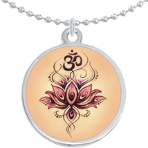 Louts Flower Ohm Round Pendant Necklace Beautiful Fashion Jewelry - £8.45 GBP