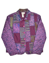 Coldwater Creek Silk Patchwork Jacket Womens M Purple Plaid Floral Button Up - £30.18 GBP
