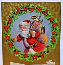 Santa Claus With Toys Hail Happy Christmas Tide Postcard Embossed Vintage Unused - £9.79 GBP