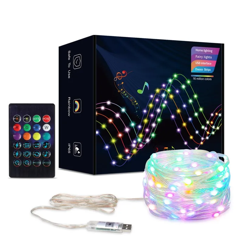 RGB IC Christmas String Light USB Fairy Lights Bluetooth Magic Leather Light APP - £65.32 GBP