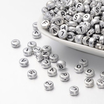 50 Letter Beads Alphabet Beads Silver Bulk Beads Wholesale 7mm Silver Plated  - £4.74 GBP