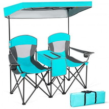 Portable Folding Camping Canopy Chairs with Cup Holder-Turquoise - £120.21 GBP