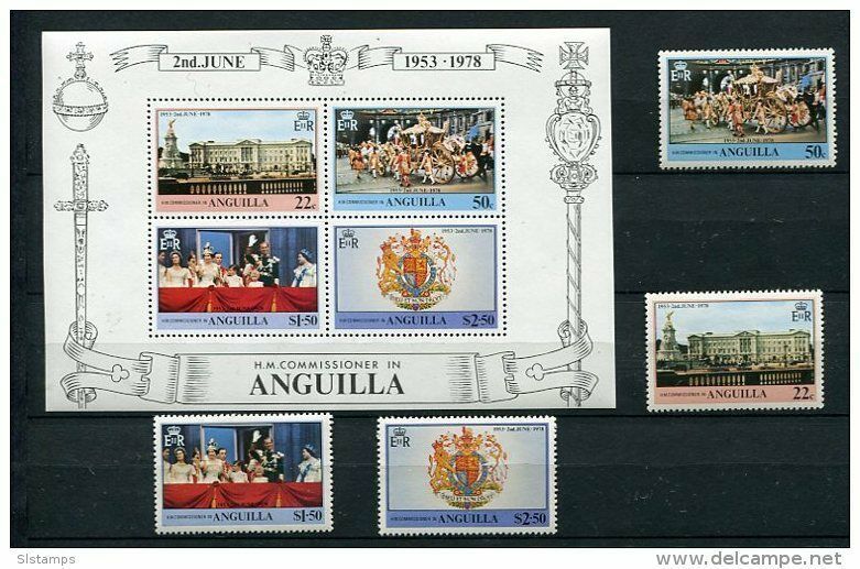 Anguila 1978 Sc 311-4 314a Souvenir Sheet+Stamps 1977 MNH Queen Elizabet... - $2.97