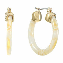 Liz Claiborne Women&#39;s White Copper Hoop Earrings Gold Tone 30 MM NEW - £11.86 GBP