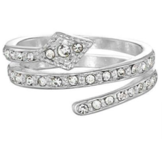AVON Symbol Sparkle Wrap Ring Silvertone with Clear Rhinestones Size 8 NEW - £10.51 GBP