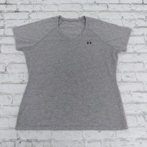 Under Armour T Shirt Womens Large Gray Short Sleeve V Neck Fitted Stretc... - $17.88