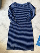 Talbots Knit Shift Dress Navy Striped 3/4 Slv Button Shoulder &amp; Slv Size... - $30.63