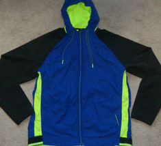 New Mens Russell Crinkle Nylon Hooded Windbreaker Jacket Size L Blue/Lime - $23.38