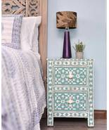 Handmade bone inlay moroccan pattern wooden two drawer bedside / nightst... - £671.72 GBP