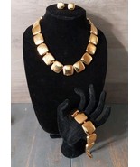Napier Gold Tone Square Link Necklace Bracelet Clip On Earrings Vintage - $1,425.51 MXN