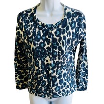 Laura Scott Blue Leopard Print Cardigan SP Petite Y2K Animal Print button - $17.09