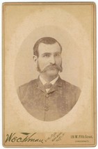 Antique Circa 1880s Cabinet Card Weckman Handsome Man Mustache Cincinnati Ohio - £9.57 GBP