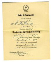 SAKs &amp; Company Exclusive Spring Millinery Private Exhibit Invitation 195... - $74.44