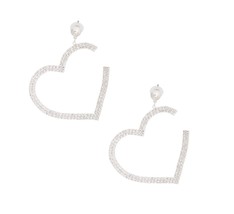 Double Line Clear Pave Rhinestone Heart Dangle Silver Earring Valentine ... - £26.22 GBP