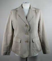 LL Bean MP Brown Cotton Twill Plaid-Lined Three-Button Blazer Jacket SJ1 - £27.02 GBP