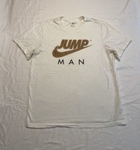 Jordan White Short Sleeve Tshirt Gold Speckled Jump Man Logo Mens Large - £9.16 GBP