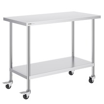 VEVOR Stainless Steel Work Table 24 x 48 x 38 Inch, with 4 Wheels, 3 Adj... - $193.04