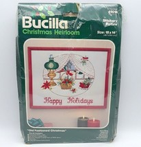 Vintage Bucilla Crewel Stitchery Kit Old Fashioned Christmas Stamped Linen 18x14 - £19.40 GBP