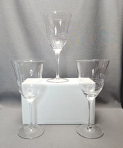 Crystal Wine Glasses Contemporary Etched Swirl 16ozIced Tea Water Goblets Set x3 - $17.82