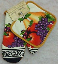 2-pc Kitchen Set Pot Holders Oven Mitt Fruit Apple Grape Pear - £3.91 GBP