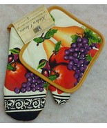 2-pc Kitchen Set Pot Holders Oven Mitt Fruit Apple Grape Pear - $93.86 MXN