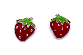 Vintage AVON Petite Red Green Enamel Strawberry Stud Earrings Signed NR - $23.76
