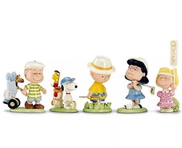 Lenox Peanuts Golf Team 5 Piece Figurine Set Charlie Brown Snoopy &amp; Pals New - £327.76 GBP
