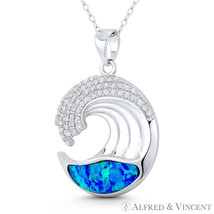 Sea Wave / Surfer Lab-Created Opal &amp; CZ Crystal Pendant in .925 Sterling Silver - £24.96 GBP+