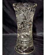 Antique MCKEE Glass INNOVATION 10&quot; Vase Etched Daisy &amp; Button Hand Cut L... - $41.37