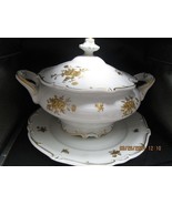 1940s Weimar Katharina Porcelain Soup Tureen w/lid White Gold Roses w/ p... - €236,43 EUR