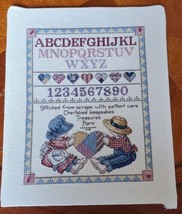 VTG 80s Cross Stitch Country Sampler Completed Alphabet Numbers Heart embroidery - £18.56 GBP