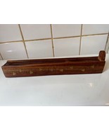 Vtg Wood w/ Brass Heart Inlay Coffin Incense Burner Box Storage Includes... - $19.79