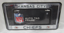 NFL Kansas City Chiefs Chrome License Plate Frame Thin Black Letters - $16.99