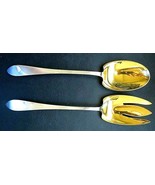 Tiffany &quot;Faneuil&quot; Sterling Silver Gold Wash Salad Serving Fork + Spoon N... - £267.54 GBP