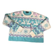 33 Degrees Sweater Women XXL Blue White Knit Christmas Sequins Winter Wo... - $34.95