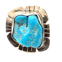Vintage Sterling Silver Signed 925 Large Chunky Natural Turquoise Stone Ring 9 - £87.03 GBP