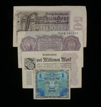 Allemagne &amp; Grande-Bretagne 4-Notes Lot (3) Allemand Mark &amp; (1) Anglais - £39.55 GBP